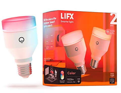 LIFX Smart Light Bulbs A19 E26 (2 Pack), Color Changing RGB + Warm White 1100 Lumens Tunable LED, 11W, Matter Compatible, Apple HomeKit, Alexa & Google Home, Dimmable