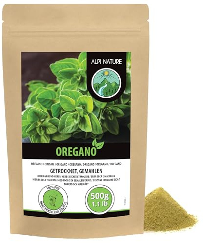 Oregano malt (500 g), oreganopulver, 100% naturligt och utan tillsatser, oregano pulver försiktigt torkat och malet