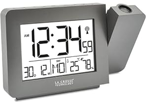 LA CROSSE TECHNOLOGY WT522 Réveil Radio-Piloté avec Projection - Silver, Gris, 167.9 x 99 x 38.5 mm, (WT522-MEG)