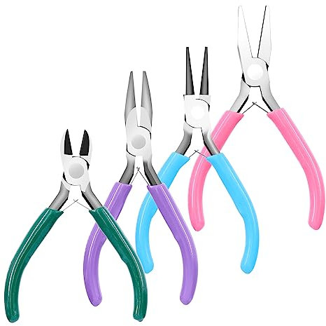 Swpeet 4Pcs Jewelry Pliers, Mini Jewelry Making Tools with Needle/Round/Bent Nose Pliers, Wire Cutters for Jewelry Repair/Making, Wire Wrapping, Crafts