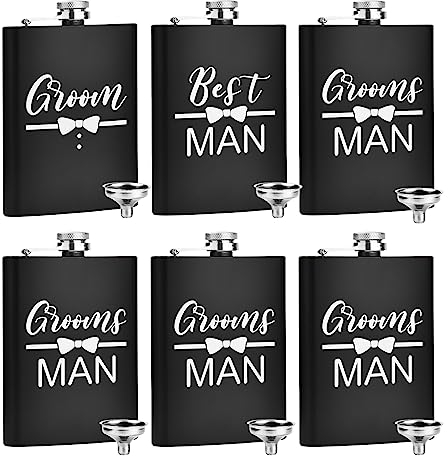 ELEGANTPARK Groomsmen Gifts for Wedding 8 oz Engraved Hip Flasks Set of 6