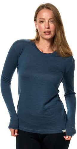 Merino.tech sous Vetement Laine Merinos Femme - 100% Merinos Haut Thermique Femme pour la Sport et Randonnée (Large, Chicago Blues)