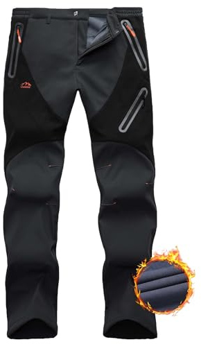 Pantaloni Uomo Sci Neve Impermeabili Softshell con Fodera in Pile per Snowboard, Escursionismo, Zip Gamba-Grigio + Nero-S