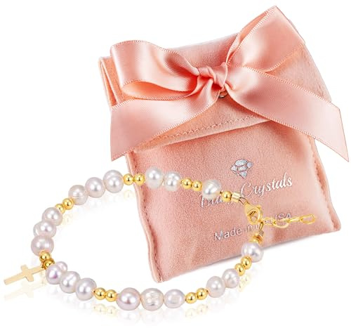 Baby Crystals 14K Gold Plated Bracelets for Girls or Boys, Christening, Communion, Keepsake Birthday Jewelry, Baptism Gifts for Girl, Newborn, Toddler, Baby Bracelets for Infant Girls