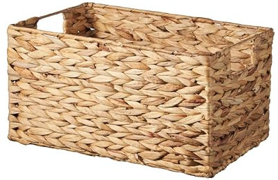 Eden & Willow Natural Water Hyacinth Wicker Hamper Storage Basket with Sturdy Handles - Eco-Friendly and Stylish Organisation Solution (Medium)