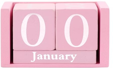 ANNASAMDO Calendrier perpétuel de table en bois - Calendrier perpétuel cube - Calendrier de table en bois pour le bureau, le bureau ou la maison (rose)
