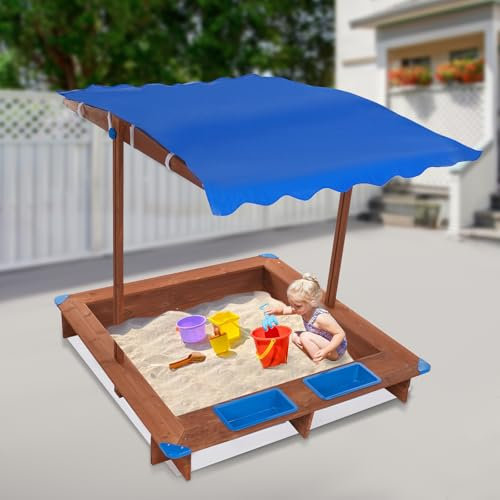 DSYOGX Sabbiera con tetto, 126 x 121 x 118 cm, in legno, con coperchio, sabbiera per bambini, sabbiera in legno, sabbiera per giardino, cortili, spiagge per bambini di età compresa tra 3 e 14 anni
