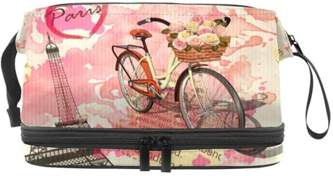 Newpaper vintage con Torre Eiffer di Parigi, borsa per cosmetici romantica a doppio strato per donne e ragazze, borsa da viaggio per trucchi pratica borsa organizer con scomparto per pennelli, Multi,