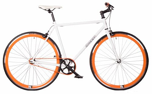 FK Cycling Bicicleta Fixie Single Speed Rueda Libre 700c 28, Bici Urbana Carretera Blanca Naranja (M 530)