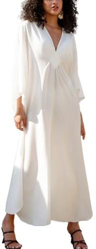 YouKD Abito da donna a kaftan bohémien monocromatico, per spiaggia, in taglia unica, abiti da bagno, taglia unica, d bianco., Taglia unica