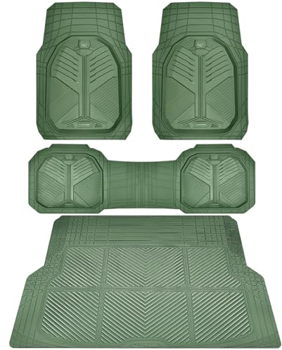 CAR PASS Heavy Duty Rubber Car Mats with Cargo Liner, Deep-Dish Car Floor Mats and Trunk Mat All Weather, Universal Trim-to-Fit for SUVs Trucks Sedans, Waterproof Anti-Slip, Trimmable V12 Olive Green