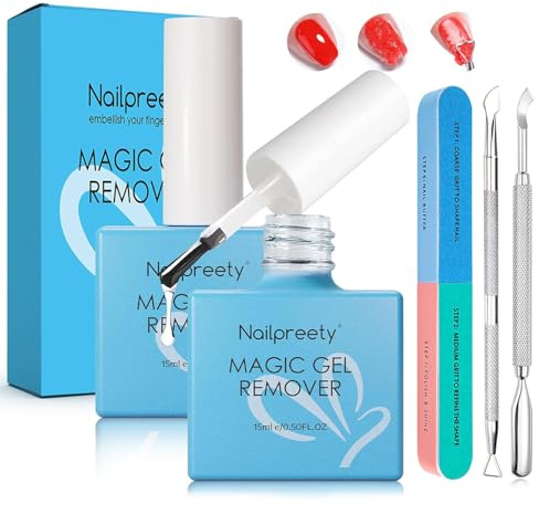 2 * 15 ml Dissolvant vernis semi permanent, enlever vernis semi permanent, Gel Nail Polish Remover kit, Retrait Rapide et Doux en 3-5 minutes, Enlève Rapidement et Facilement le Vernis à Ongles
