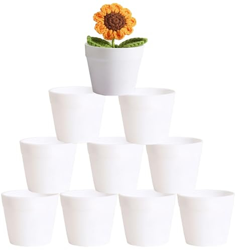 X-YSUNEAS 10 pezzi di vaso da fiori bianco piccolo in anti-ceramica, vasi per piante grasse mini, resistenti alle rotture, in plastica, per piante da interno ed esterno, cactus, piante grasse, piante
