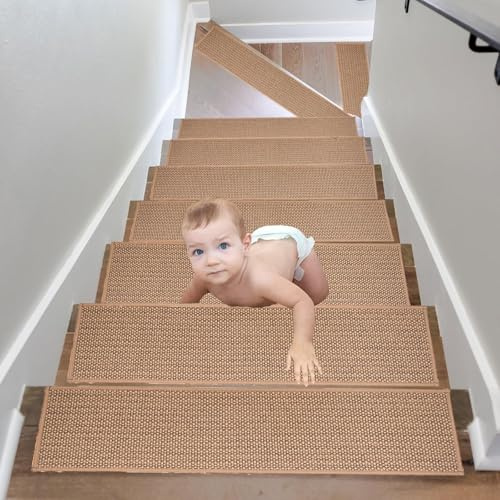 15 piezas de alfombrillas para escalones interiores, 76x20 cm, alfombrillas antideslizantes para escalones, autoadhesivas, alfombrillas para escaleras de madera, alfombra para escaleras y escalones