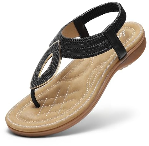 Littleplum Damsandaler, platta tåseparator, eleganta sandaletter, sommarskor, svart, 42 EU