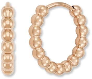 Orecchini a cerchio da donna in acciaio inossidabile | Con sfere oro rosa (15 mm) | Mini orecchini a cerchio oro rosa 18 carati | Impermeabili e ipoallergenici