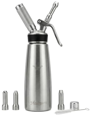 Professional 304 Stainless Steel Whipped Cream Dispenser 500ml with 3 Decorating Nozzles & Cleaning Brush – Fast & Easy Cream Whipping for Desserts, Coffee, Mousse, Home & Professional Use