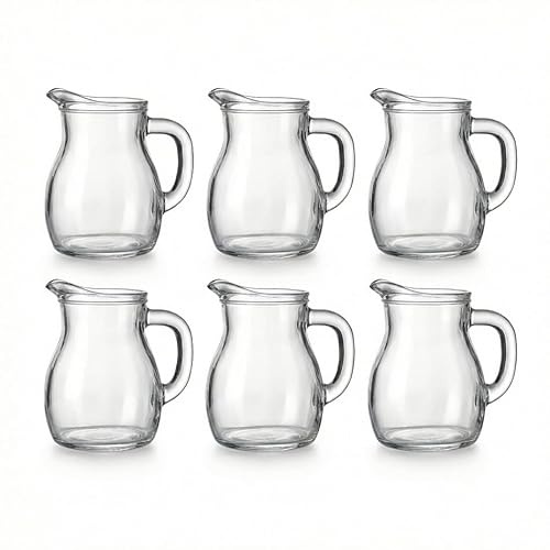 Set 6 Caraffe Bistrot 25 cl in Vetro per Succhi Vino Bevande mini brocca con Linea Segnalimite di Taratura MID collezione Bistrot Bormioli per Succhi Vino Bevande