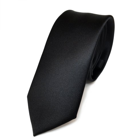 TigerTie Herren Krawatte 6 cm schmale Satin Tie in black schwarz einfarbig uni Business, festliche Veranstaltungen und Freizeit