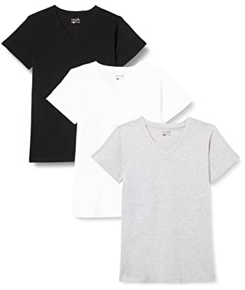 Berydale T-shirt pour le sport et les loisirs avec un col en V, Femmes, Noir/Blanc/Gris (lot de 3), S