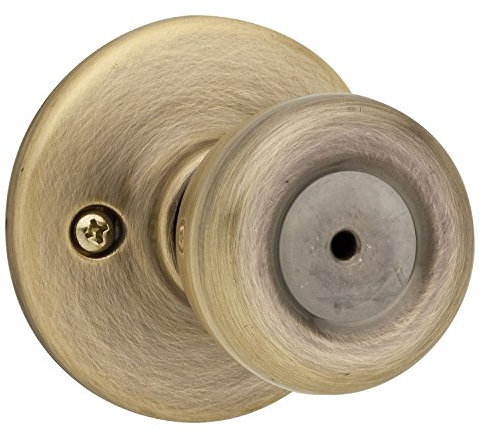 Kwikset Tylo Interior Privacy Door Knob with Lock, Door Handle for Bathroom and Bedroom, Antique Brass Keyless Turn Lock Doorknob, with Microban Protection, 1 Count (Pack of 1)
