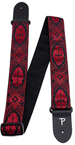 Perris Leather - Red Crosses Jacquard Ribbon Guitar Strap, with Leather Ends - Electric/Acoustic/Bass - Adjustable Strap From 39″ to 58″ - Red/Black (TWS-7071)