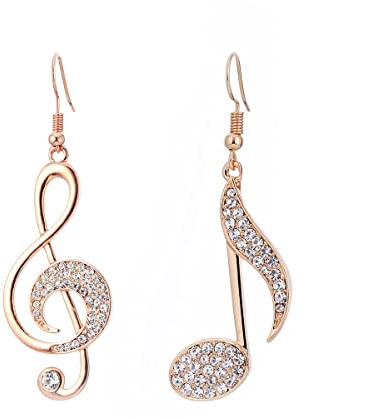 XIYINTA Boucle d'oreille de Note de Musique pour Femme, Boucle d'oreille en Or Rose hypoallergénique et plaqué Argent avec Cristal