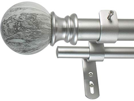 Decopolitan Juego de barra de cortina doble, plástico metálico, plata envejecida, 36 a 72 pulgadas