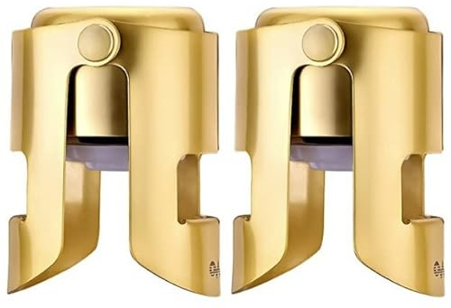 OWO Champagne Bottle Stoppers Stainless Steel, Reusable Champagne Cork & Saver Stopper, Leak Proof Prosecco & Sparkling Wine Plug, Bubble Retention Protection（Gold, 2 Pack）