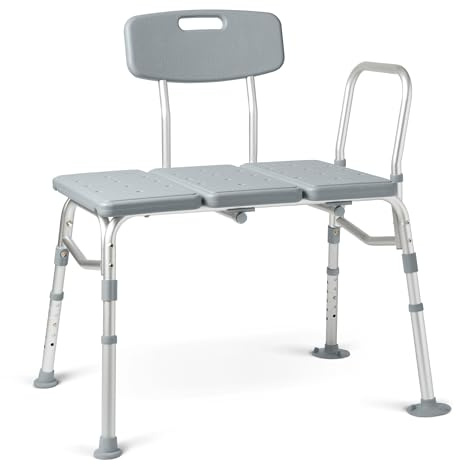 Medline Transfer Bench for Bathtubs and Showers, Adjustable Shower Bench and Bath Seat For Seniors and adults, Slip-resistant Feet, Heavy-Duty 400 lb. Weight Capacity, Tool-Free Assembly