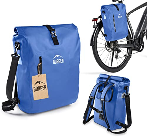 Borgen 3in1 Bike Bag - Shoulder Strap & Laptop Bag - Pannier, Roll Top & Bike Backpack