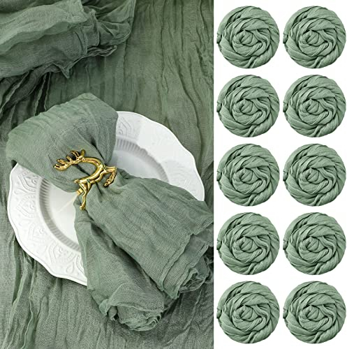100 Pieces Gauze Cheesecloth Napkins 19.7 x 19.7 Inch Dinner Cloth Napkins with Wrinkled Decorative Cloth Napkins for Home Wedding Rustic Table Decoration (Sage Green)