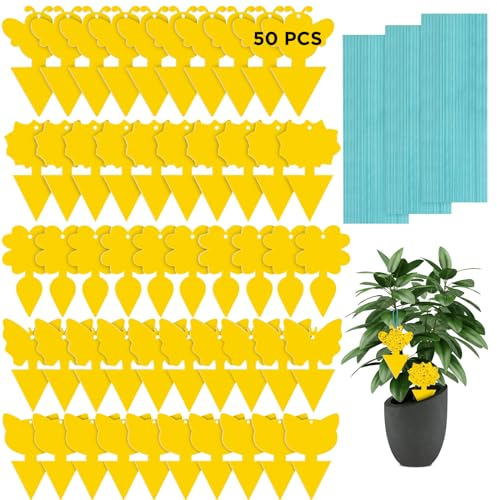 KIKISML 50Pcs Anti Moucheron Plante, Jaune Pièges à Insectes Double Face Attrape Mouche avec Liens Torsadés Plantes de Balcon et de Jardin-Jaune