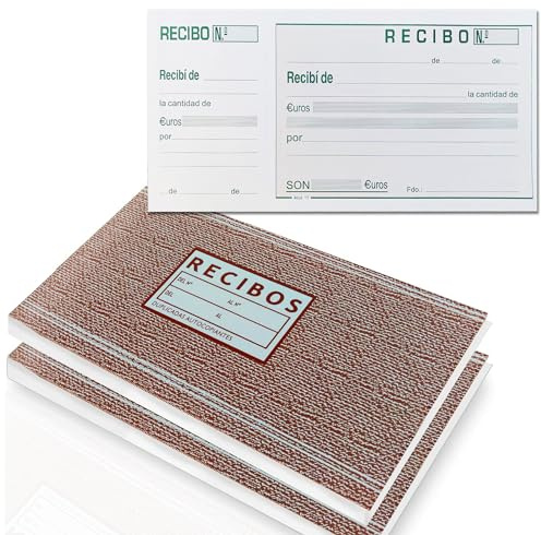 2 Talonarios Recibos de Pago de 100 Hojas. Bloc de Recibo de Compra con Resguardo Troquelado. Vales de Recibí de Entrega para Alquiler o Cobros. Cuaderno Libreta de Papel con Copia Matriz. (2)