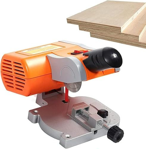 VonVVer Mini Table Saw with 50mm Saw Blade - Mini Table Saw 254mm Cutting Depth 0-45° Adjustable Cut-Off Miter Saw for Art Craft Frames Angles Precise Cuts(7800 r/min Orange)