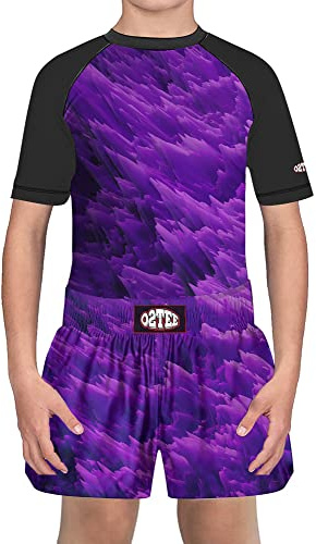 O2TEE Kid's Quick Dry Moisture Wicking T-shirts Set for Kick Martial Arts TKD Cross-Training,Purple L (AGE 8)