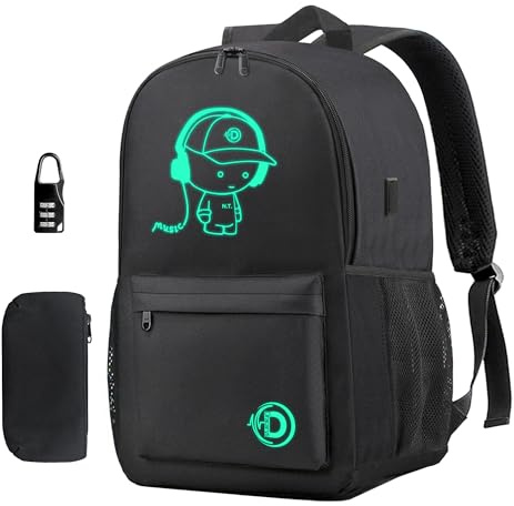Dracarys Luminous School Backpack Bookbag, Durable Wider Straps Lightweight Black School Bag, 15.6 Inch Laptop Large Capacity Rucksack with USB Charging Port and Pencil Case for Boys Girls Students
