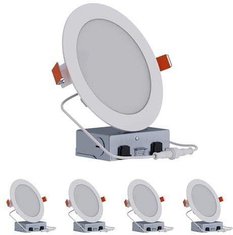HALO HLB 6 inch LED Recessed Lighting Canless Dimmable Wet Location Selectable Lumens and Selectable Color 27/30/35/40/5000K 4-Pack Indoor Outdoor Soffit Ceiling Lights HLB6LSFS5-4PK