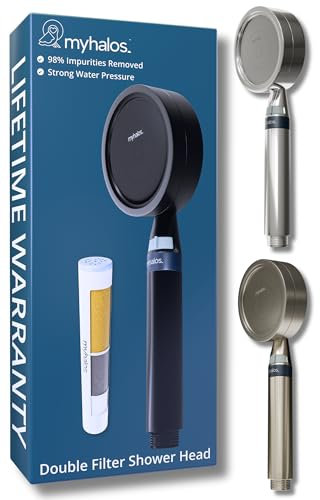 MyHalos® Shower Filter for Hard Water UK - High Pressure Filter Shower Head Set (no Hose) to Reduce Chlorine, Water Softener - Easy to Install Power Filtered Showerhead (Black)