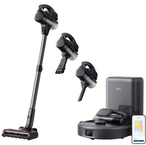 eufy Robot Aspirapolvere 3 in 1 E20, con manico versatile e aspirapolvere a mano, autopulente fino a 75 giorni, massimo 30.000 Pa, evitare ostacoli intelligenti, pro districare, perfetto per tappeti