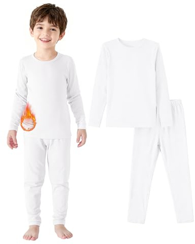 Zando Conjunto de capa base térmica para niños de 2 a 6 años, conjunto de camiseta térmica de manga larga y leggings para niños, blanco, 3-4 años