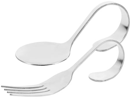 OFFSCH cucharas + Tenedor Cómodas Cucharas De Mango Curvo De Acero Inoxidable para Servir Ensaladas Postres Y Sopas Paquete