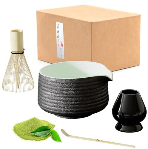 LIIGOU 4 Pezzi the Matcha Kit Japanese Tea Set Matcha Includono Matcha Whisk Matcha Bowl Accessori Cerimonia Tè Matcha Preparare per La Casa, L'ufficio e La Sala da Tè (Nero)