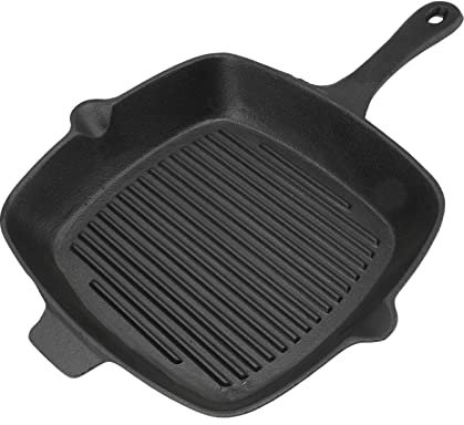 Gjutjärnsgrillpanna, Grillpanna Fyrkantig Gjutjärnspanna Gjutjärnsgrillpanna 10,2 Tum Stor Kapacitet Jämn Värme för Grillad Bacon, Grillad Biff, Grillad Lök