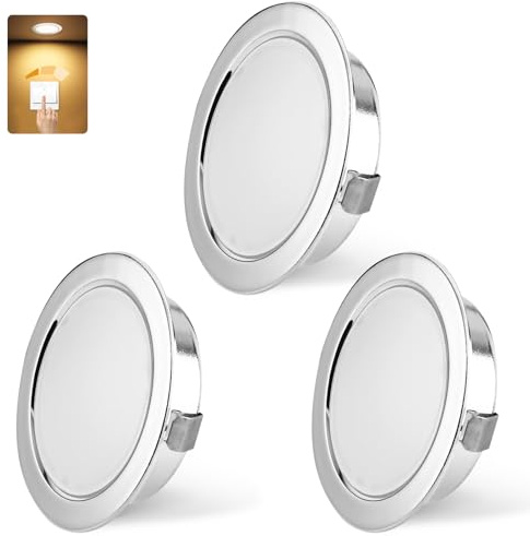 KYOTECH Faretto da incasso a LED, 230 V, dimmerabile, 3 W, 3000 K, luce bianca calda, ultra piatto, 300 lm, foro 55-58 mm e 15 mm, IP44, faretto da incasso per armadio a specchio, set da 3 pezzi