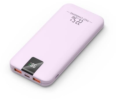 Odetrik Power Bank 10000mAh 22.5W, Chargeur Portable Rapide, Batterie Externe avec 3 Sorties et 2 Entrées, Type-C In/Out, Affichage LCD, Chargeur de Téléphone Mince pour Smartphone et Tablette (Lilas)