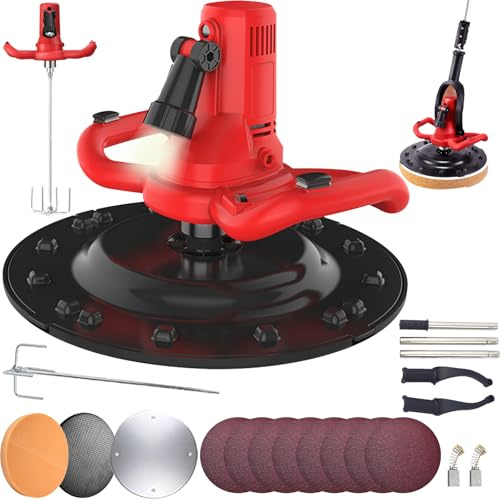 Levigatrice Per Intonaco, 2 In 1 Betoniera 1680W Levigatrice Elettrica con Asta Telescopica Per Muri 6 Velocità Mola Ø380 mm Illuminazione LED Malta Cementizia Per Calcestruzzo Frattazzo Intonacatrice