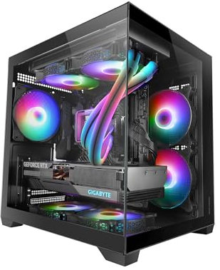 Mars Gaming MC-VIEW2, Case Gaming MicroATX, Doppio Vetro Temperato Continuo Senza Cornice, 1x Ventola FRGB Posteriore 120mm, Supporto Raffreddamento Liquido fino 240mm, Struttura Doppia Camera, Nero