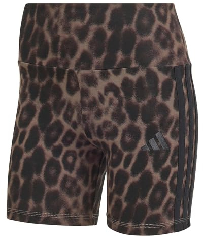 adidas Donna Seasonal Essentials Leopard Print Biker Shorts with 3-Stripes, MULTICOLOR/earth strata, M