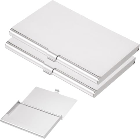 PLABBDPL Estuches para tarjetas de visita, 2 piezas aluminio superligero para tarjetas de visita, tarjetero delgado profesional, carteras de metal para viajes y negocios para mujeres y hombres, Plata